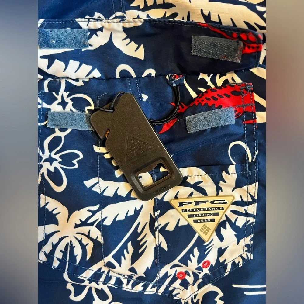 Columbia PFG Omni-Shade Swim Trunks Tuna Fish‎ Palm Tree Mens 36 Inseam 11” H2